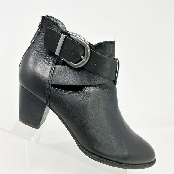 Vionic Rory Women's Black Leather Ankle Boots Size 9.5 Back Zipper Buckle Detail - Picture 1 of 12